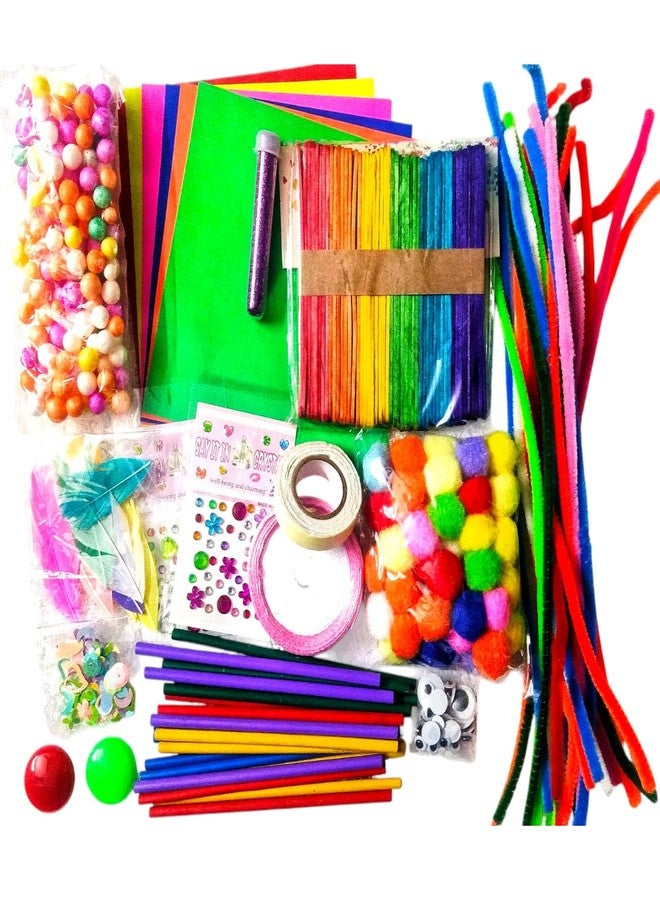 CREATIVE PENCIL Decorative Material DIY Craft Kit with 60pcs Ice- Cream Stick, Googly Eyes, Pompom Balls Color Feathers, Fun Activity Box (DIY Craft KIT 1) - Image 1